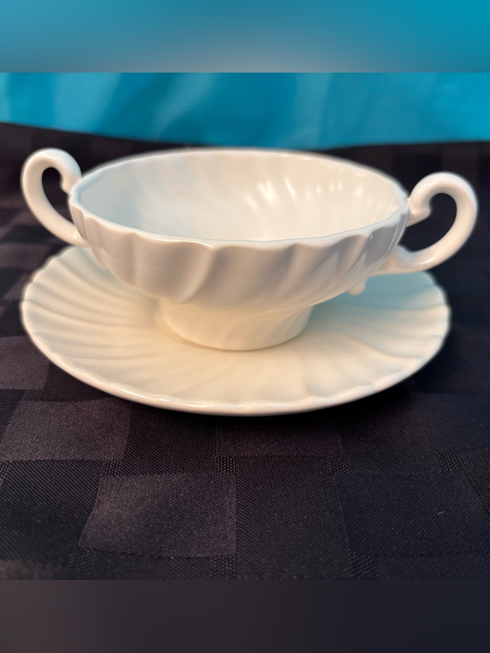Vintage Franciscan Coronado Matte Off‑White Cream Soup Bowl & Saucer Set